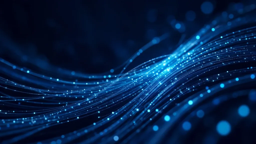 Glowing blue fiber optic strands representing home internet bandwidth